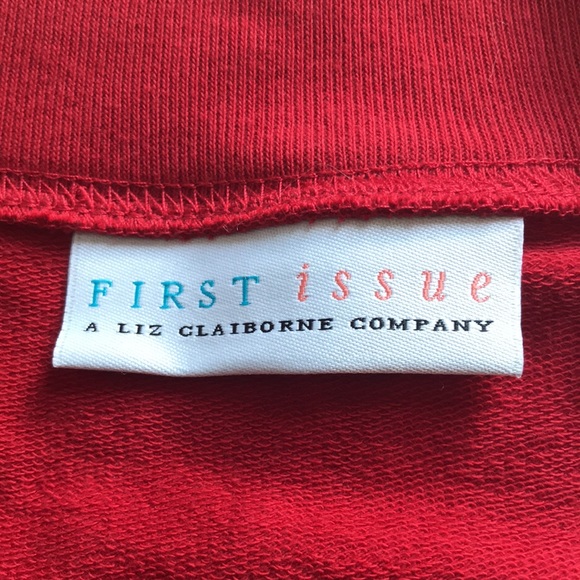 First Issue French Terry red apple V-neck shirt Missy Size US Small. Brand New - Picture 7 of 9